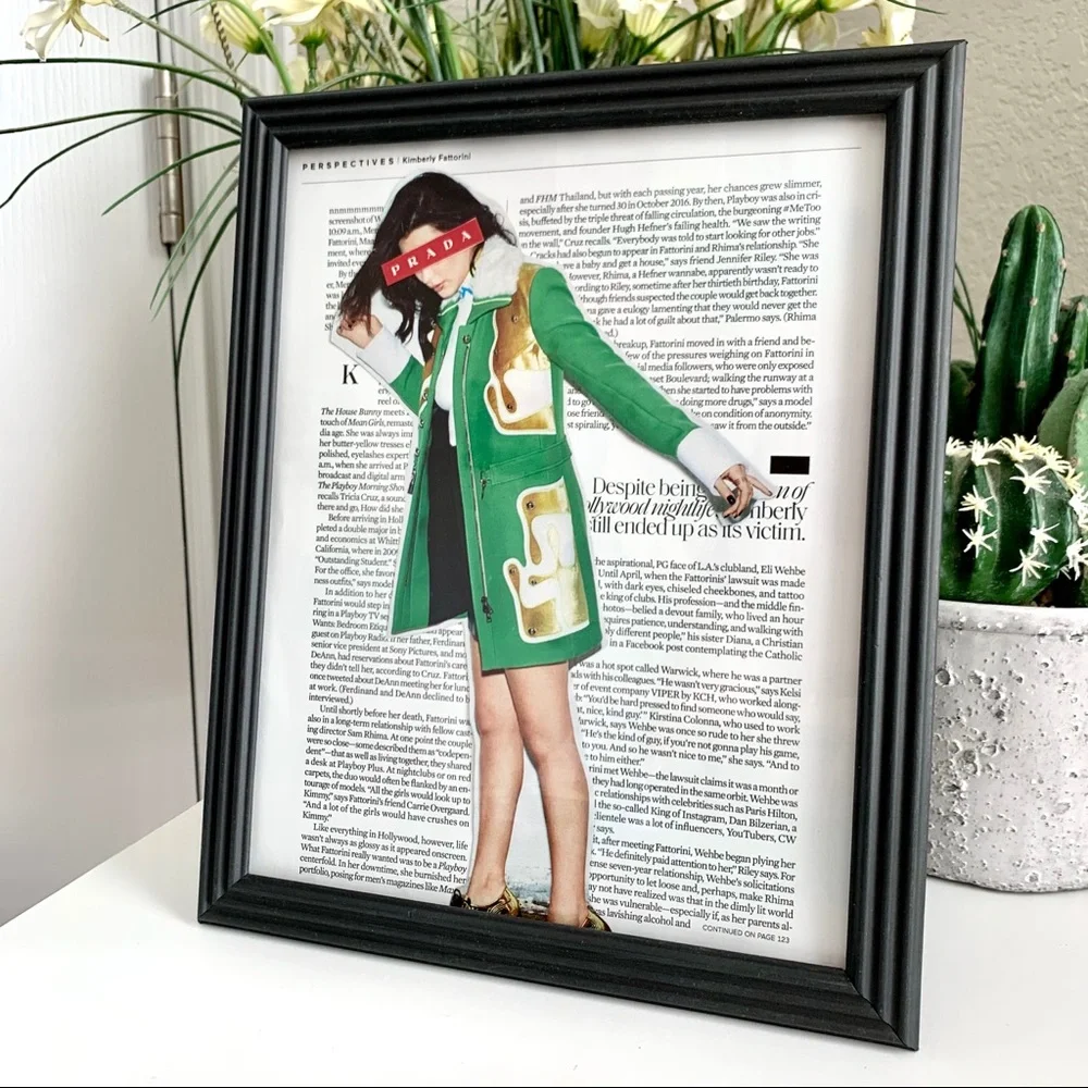 Green Coat Editorial Collage Bold Portrait Modern Wall Art‎ Print